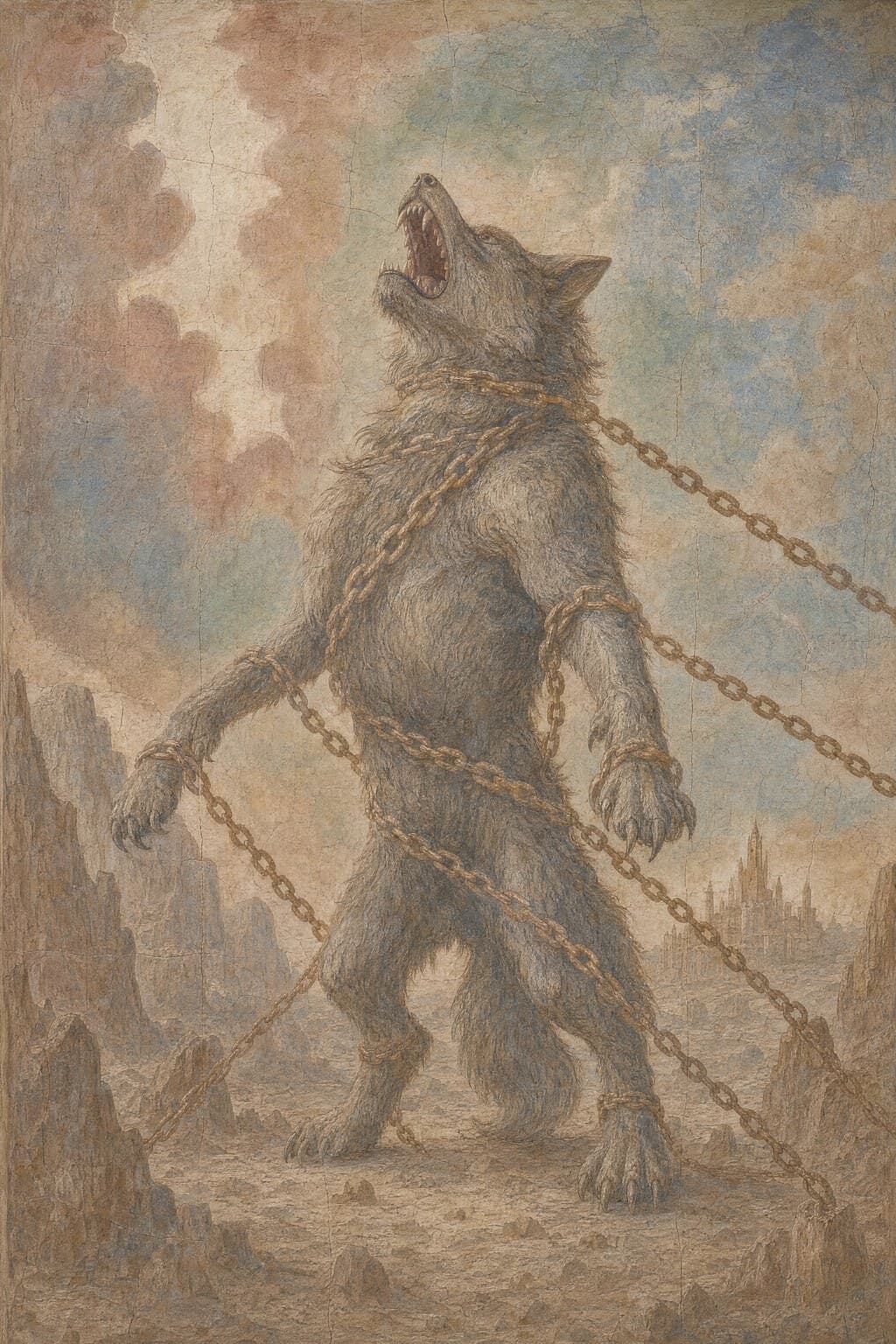 Fenrir — Renaissance Fresco — Portrait