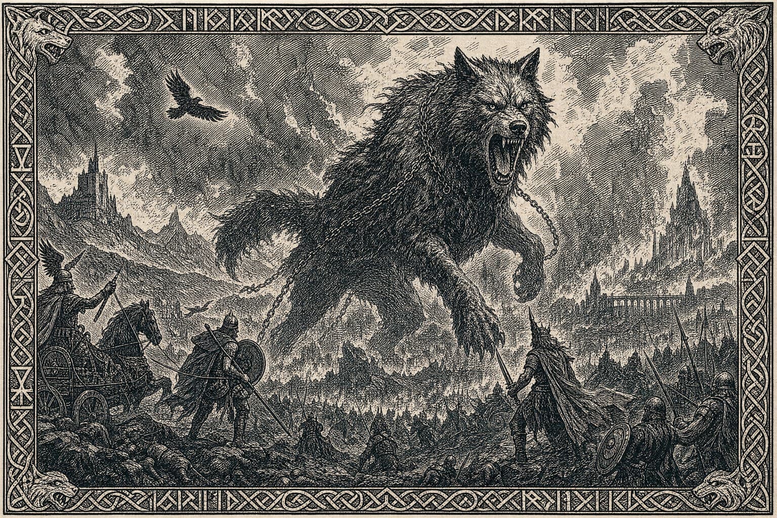 Fenrir — Saga Woodcut — Cinematic