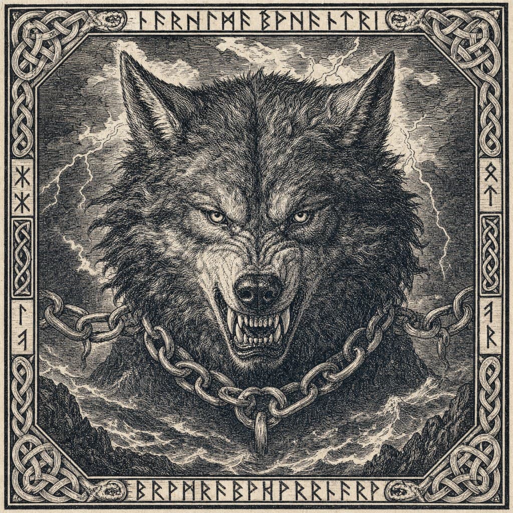 Fenrir — Saga Woodcut — Square