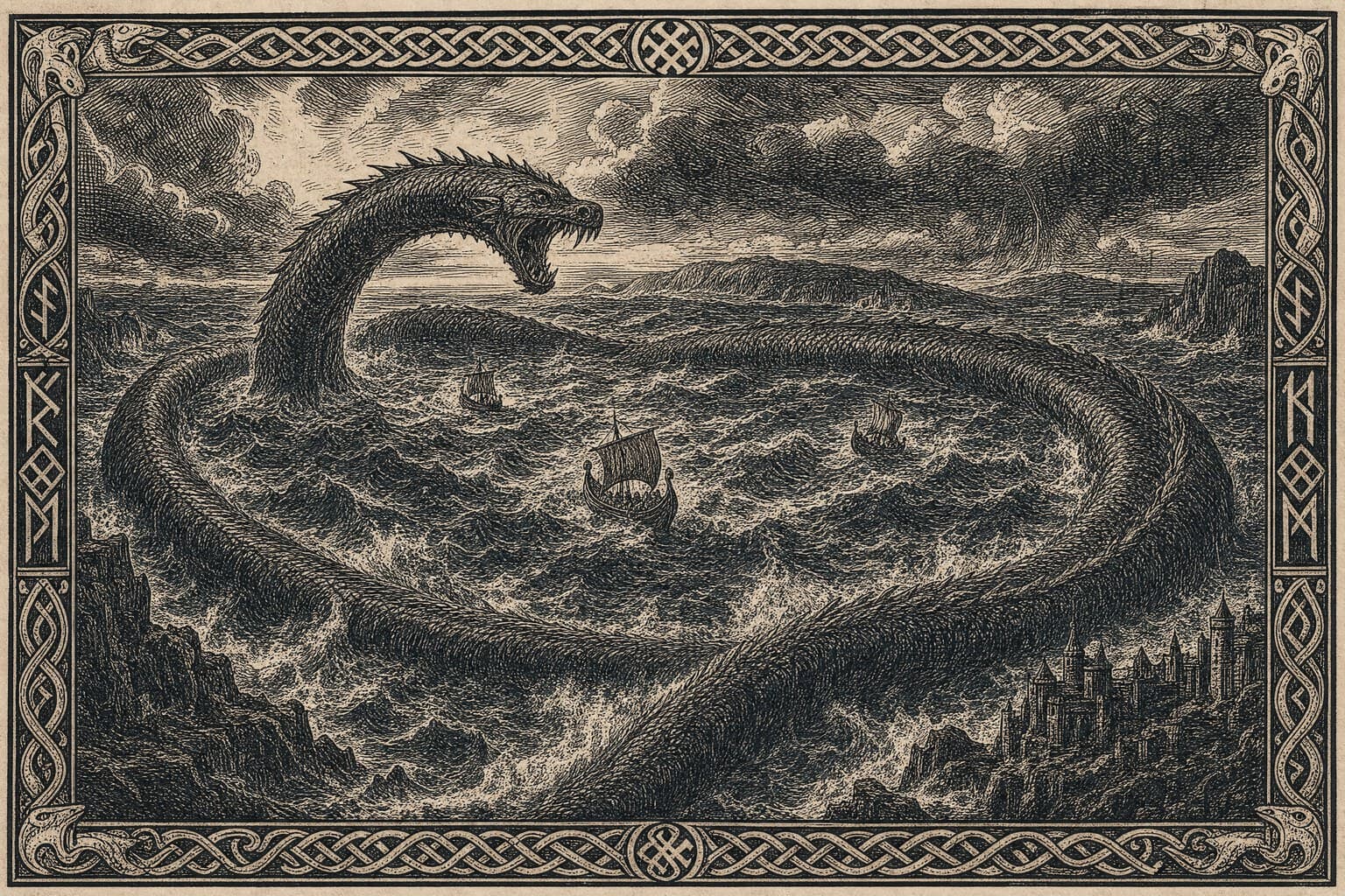 Jörmungandr — Saga Woodcut — Cinematic