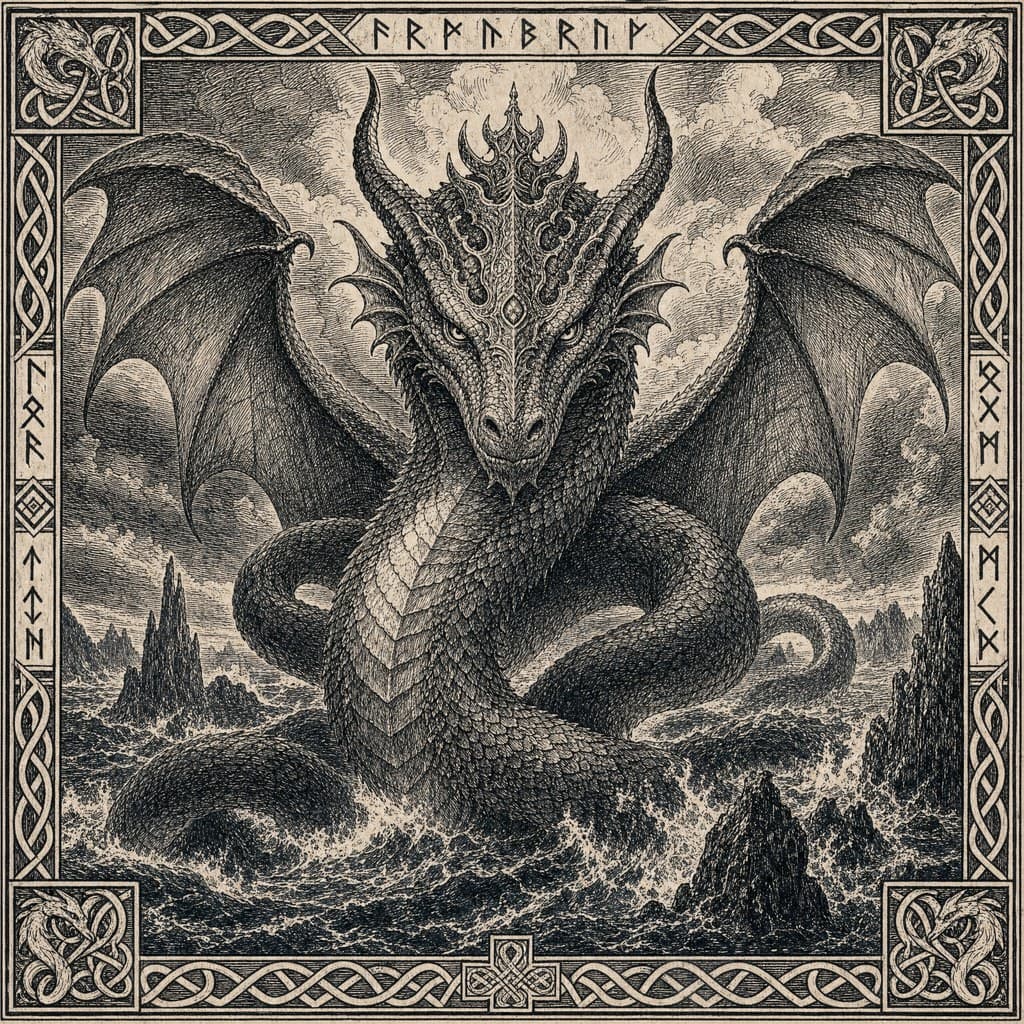 Jörmungandr — Saga Woodcut — Square