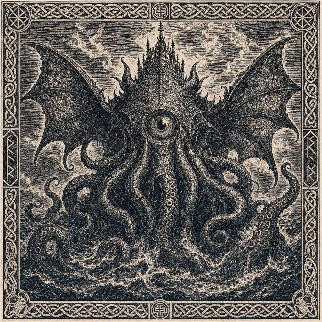 The Kraken — Saga Woodcut — Square