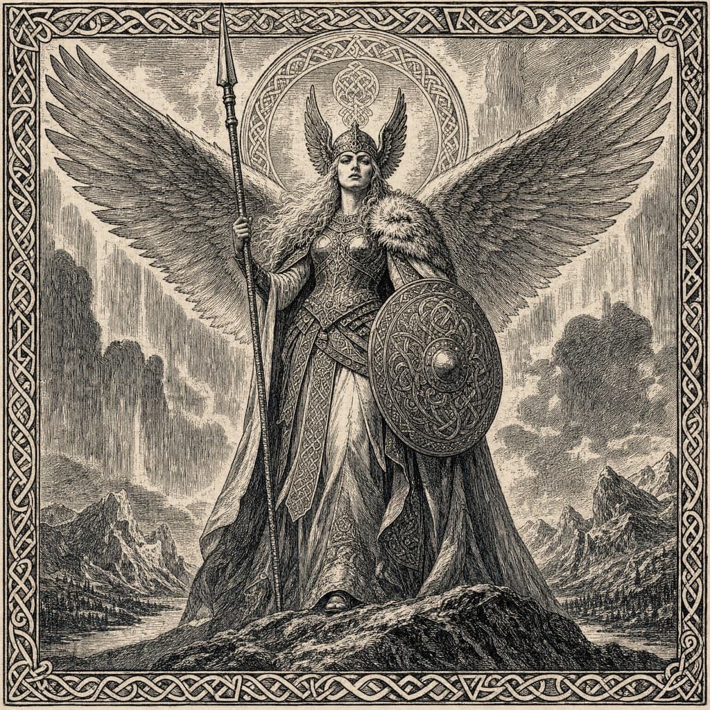 The Valkyrie — Saga Woodcut — Square