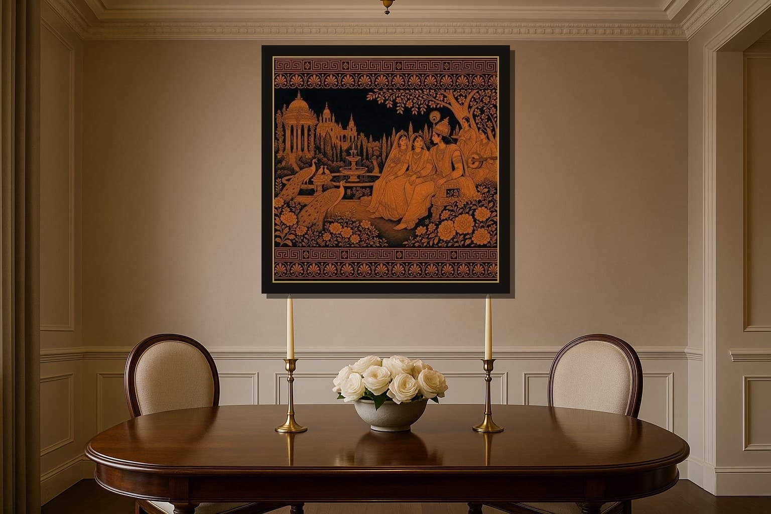 Elysium shown as a framed fine-art print in a styled room