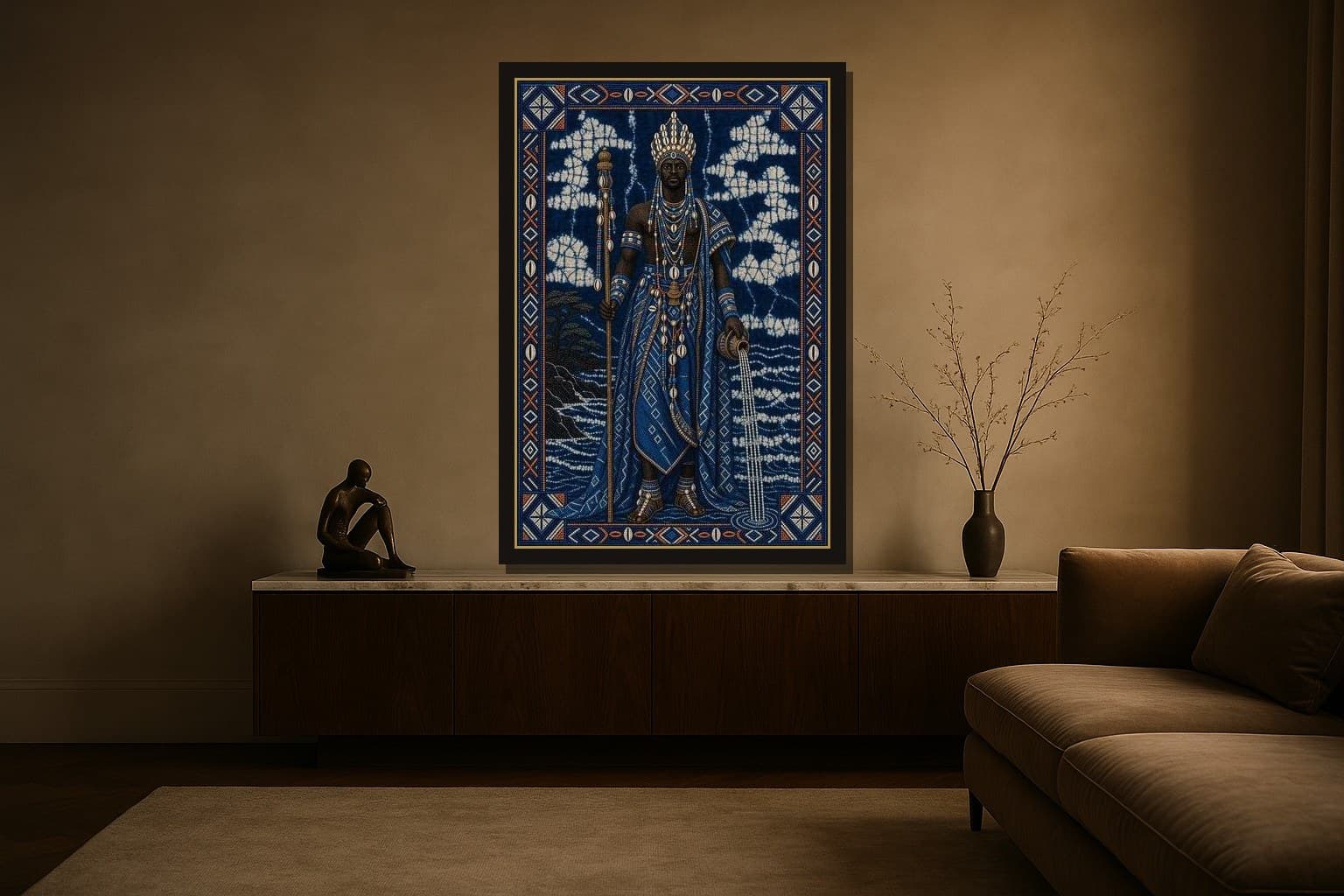 The River Crown shown as a framed fine-art print in a styled room