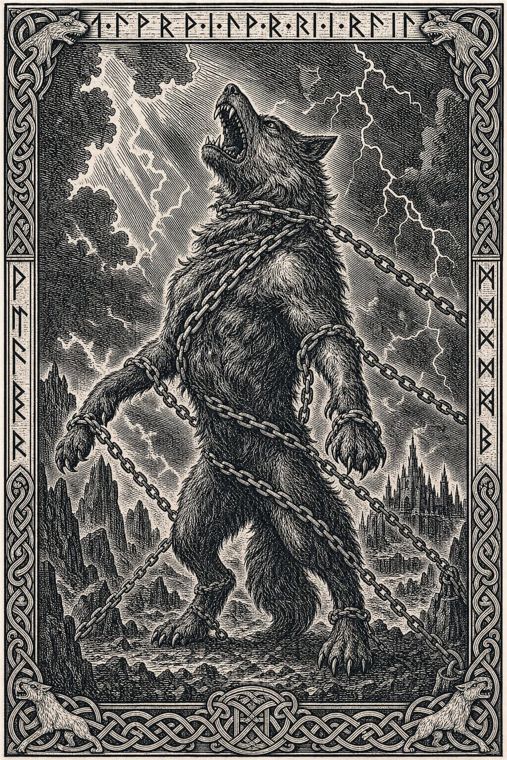 Fenrir — Saga Woodcut