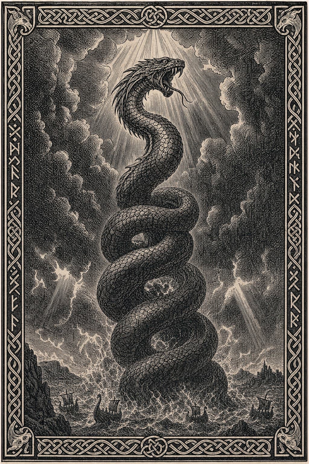 Jörmungandr — Saga Woodcut