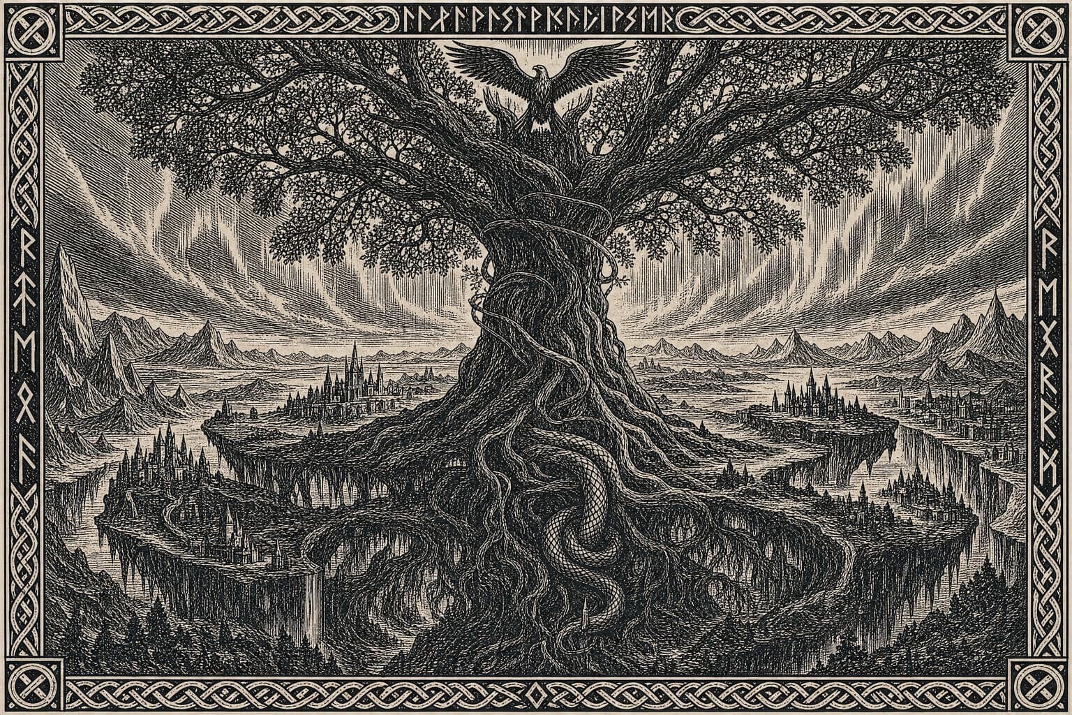 Yggdrasil — Saga Woodcut