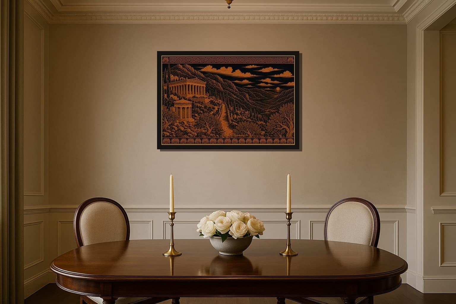 Delphi shown as a framed fine-art print in a styled room