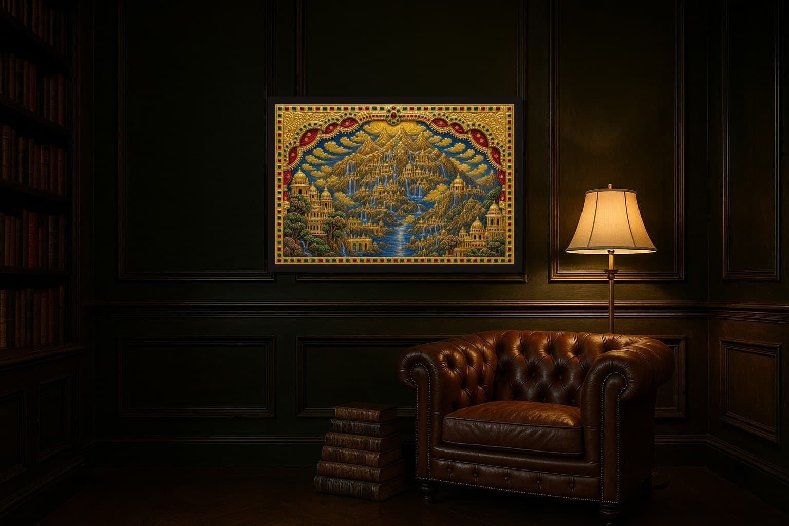 Mount Meru hanging framed in a room