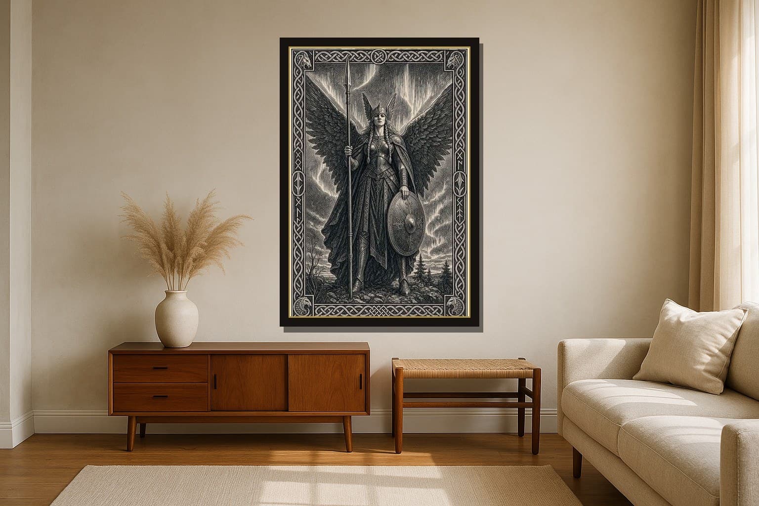 The Valkyrie hanging framed in a room